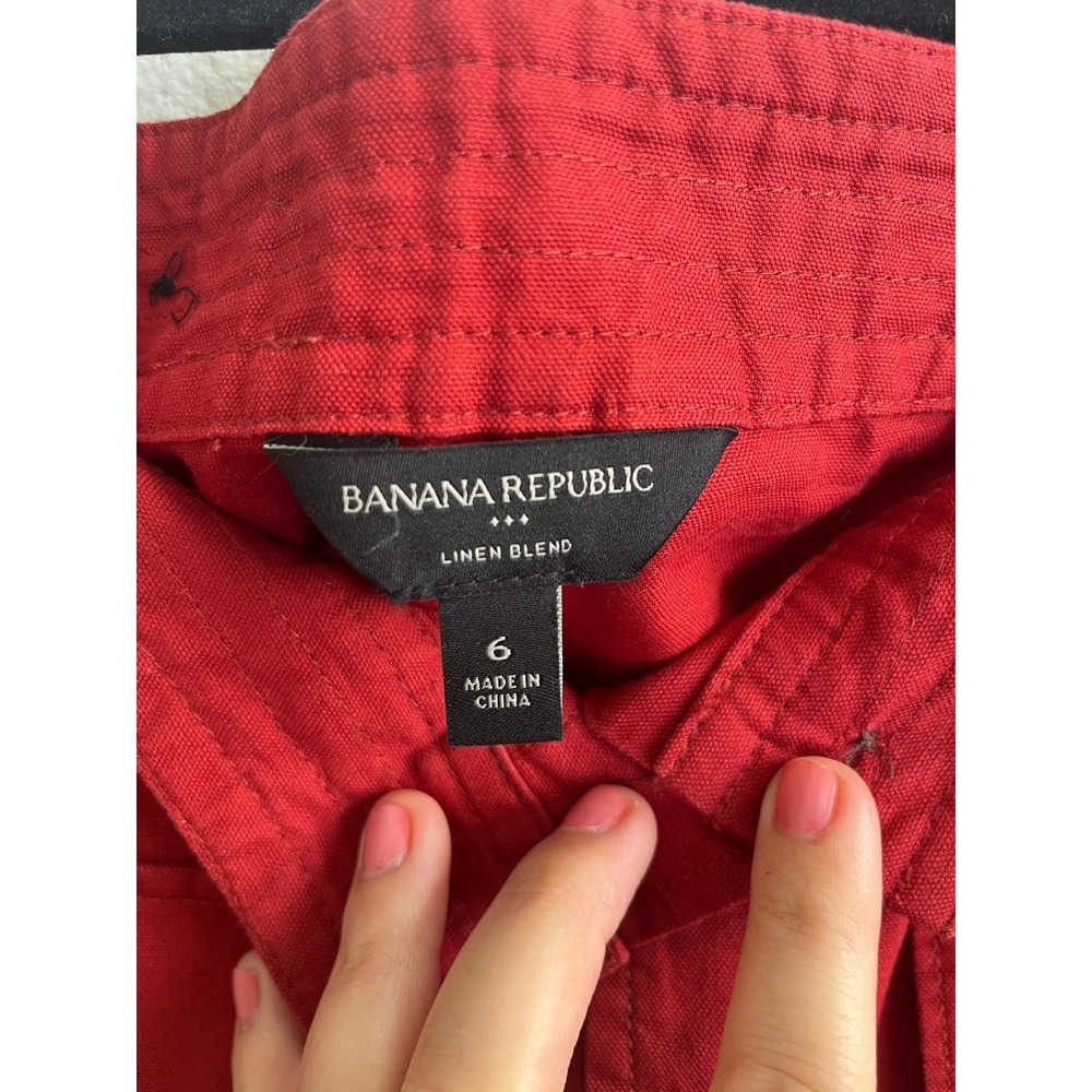 Banana Republic Linen Blend Utility Skirt Button Front Cargo Pocket Red 6 - Picture 5 of 8